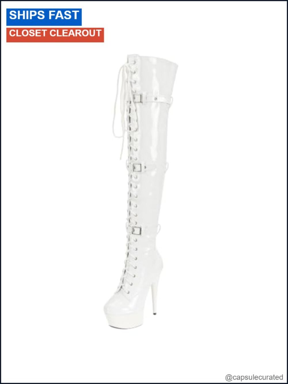 Over The Knee Thigh High Heel Platform Boots Faux Leather Lace Up Stiletto Boots
